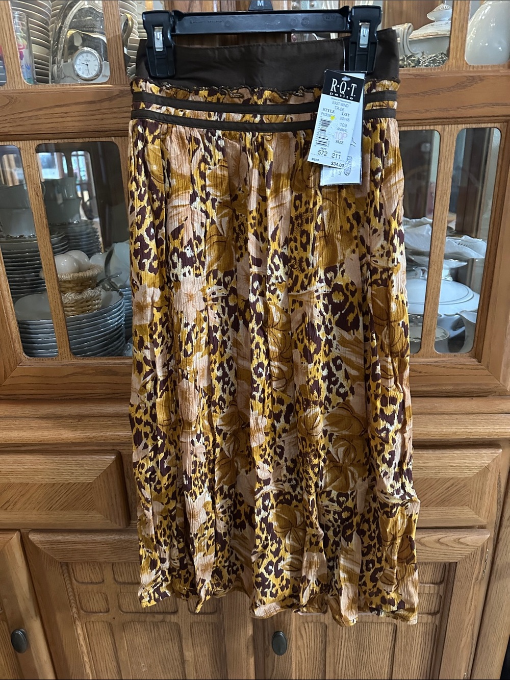 R.Q.T Mustard Floral & Leopard Midi Skirt